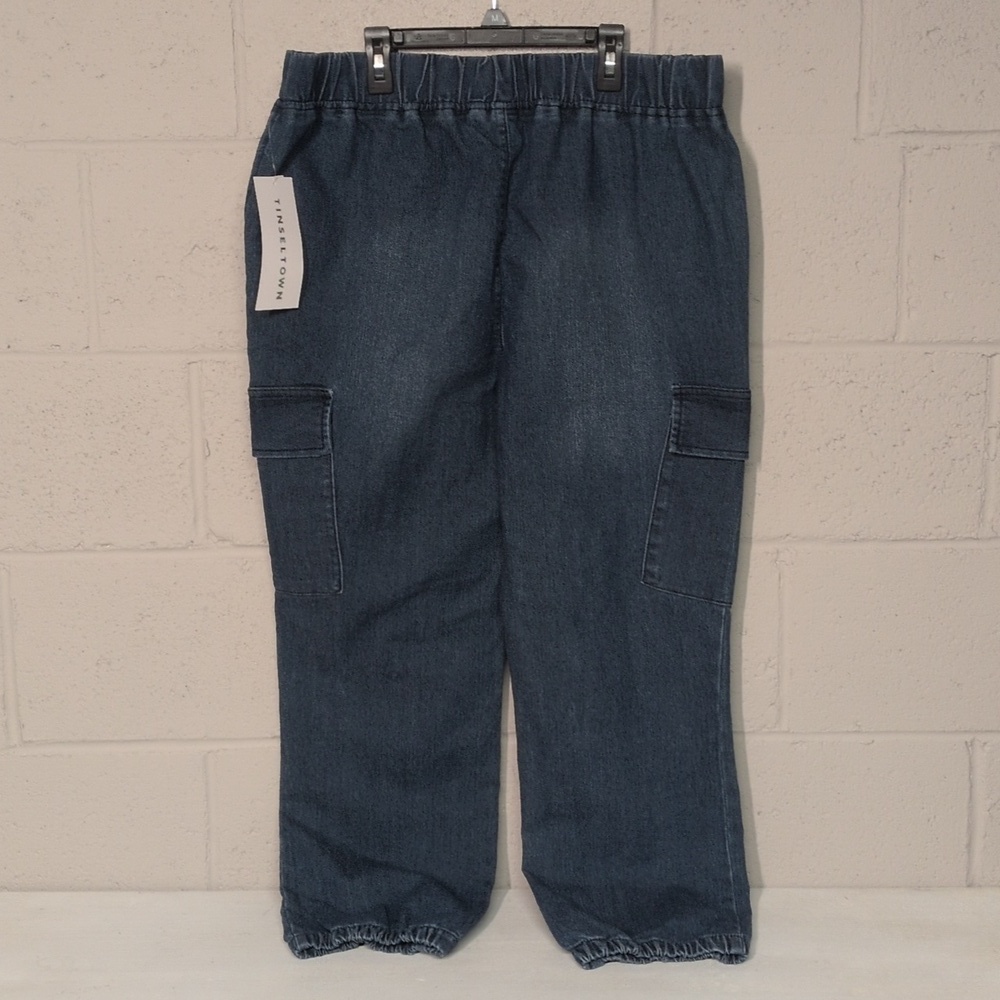 Tinseltown Juniors/Women's Dark Blue Cargo Denim Joggers Size XL NWT, Cozycore - Picture 4 of 5